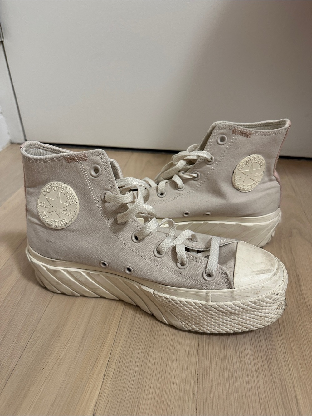 Converse High-Top Platform Sneakers in Light Beige